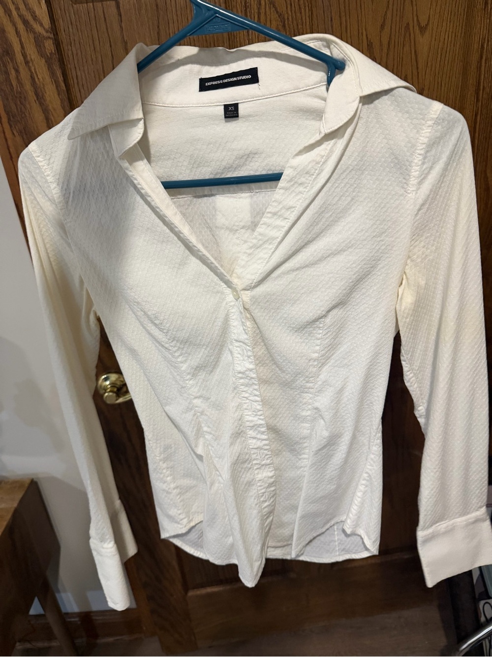 Express Ivory Textured Button-Down Shirt